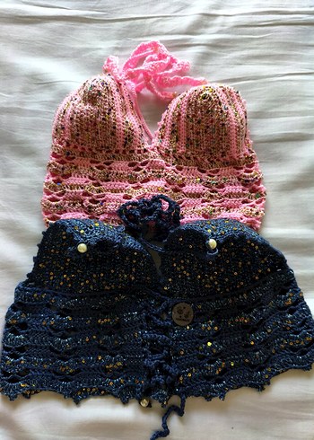 Dantel Detaylı Pembe Bohem Örme Büstiyer - Görsel 12