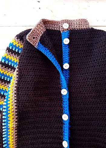 Etnik Desenli Örgü Kahverengi Erkek Hırka - Görsel 5