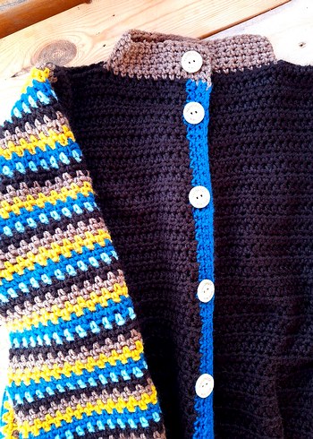 Etnik Desenli Örgü Kahverengi Erkek Hırka - Görsel 8