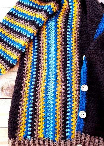 Etnik Desenli Örgü Kahverengi Erkek Hırka - Görsel 6