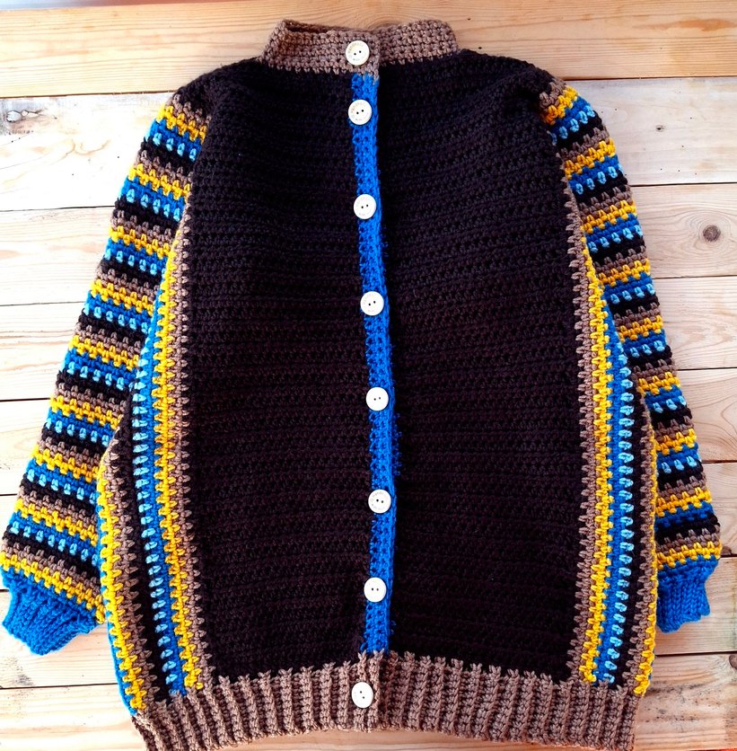 Etnik Desenli Örgü Kahverengi Erkek Hırka - Görsel 2