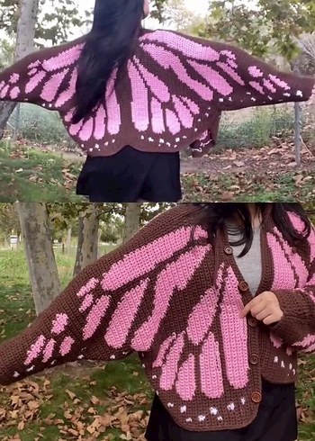 tığ işi viral kelebek hırka - Görsel 3