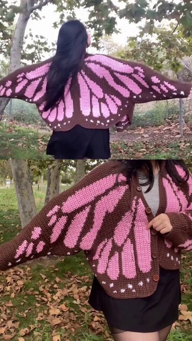 tığ işi viral kelebek hırka - Görsel 3