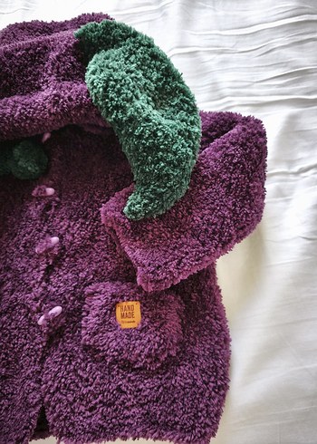 Mor Renkli Örgü Kız Hırka Mont - Görsel 4