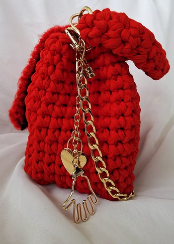 Kırmızı Örgü Kadın Çanta Penye ipten - Görsel 6