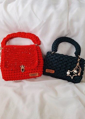 Kırmızı Örgü Kadın Çanta Penye ipten - Görsel 7