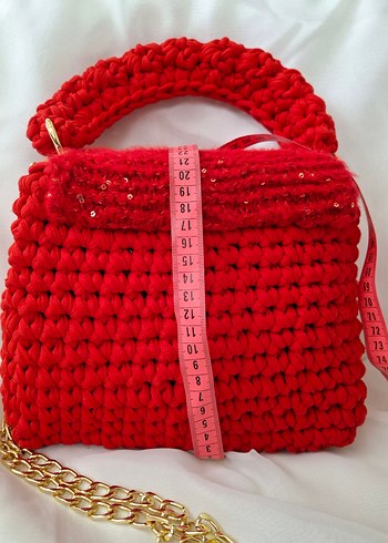 Kırmızı Örgü Kadın Çanta Penye ipten - Görsel 3