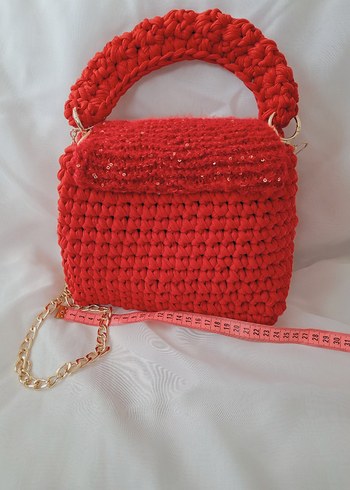 Kırmızı Örgü Kadın Çanta Penye ipten - Görsel 2