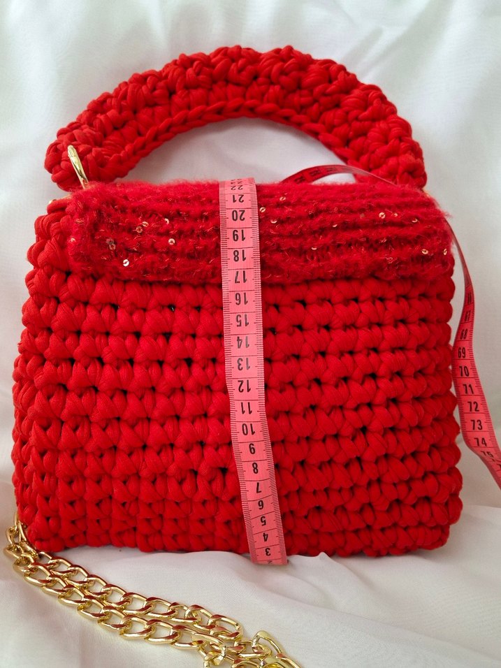 Kırmızı Örgü Kadın Çanta Penye ipten - Görsel 3