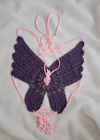 Bohem Mor Örgü Mini Büstiyer kelebek - Görsel 2