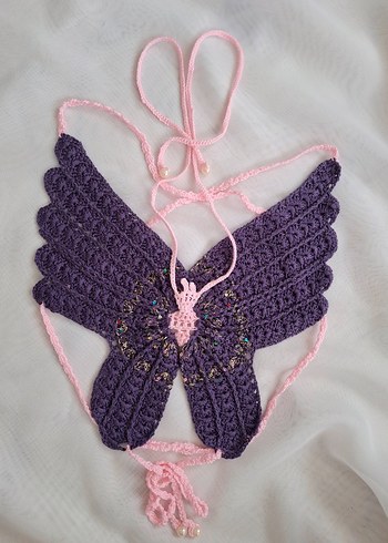 Bohem Mor Örgü Mini Büstiyer kelebek - Görsel 3