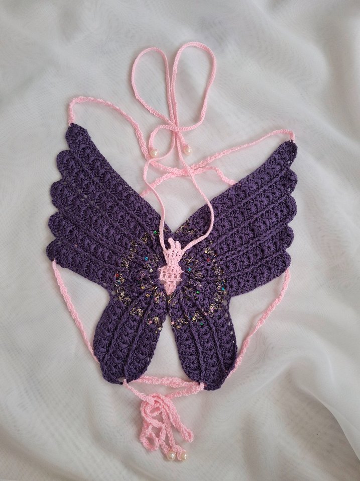 Bohem Mor Örgü Mini Büstiyer kelebek - Görsel 2