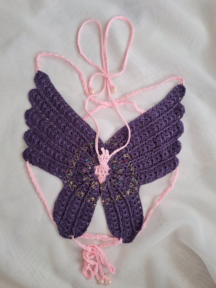 Bohem Mor Örgü Mini Büstiyer kelebek - Görsel 3