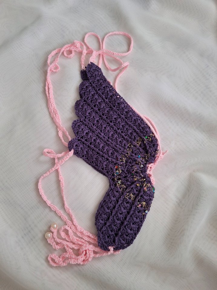 Bohem Mor Örgü Mini Büstiyer kelebek - Görsel 4