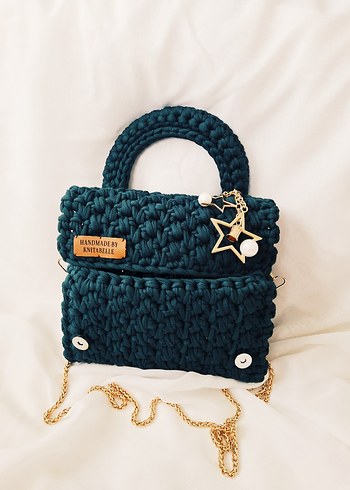 petrol yeşili penye ipten çanta - Görsel 5