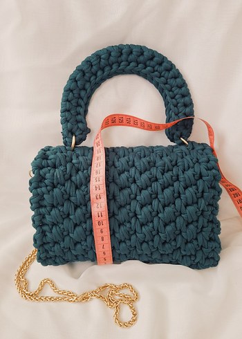 petrol yeşili penye ipten çanta - Görsel 3