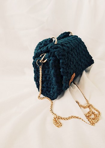 petrol yeşili penye ipten çanta - Görsel 4