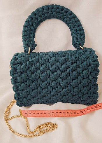 petrol yeşili penye ipten çanta - Görsel 2