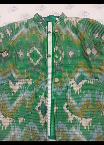 Uzun Kol Yeşil Bohem Kadın Ceket - Görsel 3