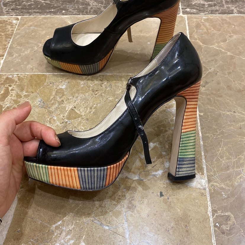 Tergan Siyah renkli Desenli Platform Topuklu Ayakkabı - Görsel 3