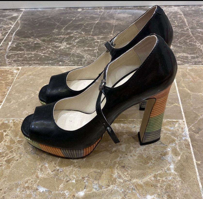 Tergan Siyah renkli Desenli Platform Topuklu Ayakkabı - Görsel 2