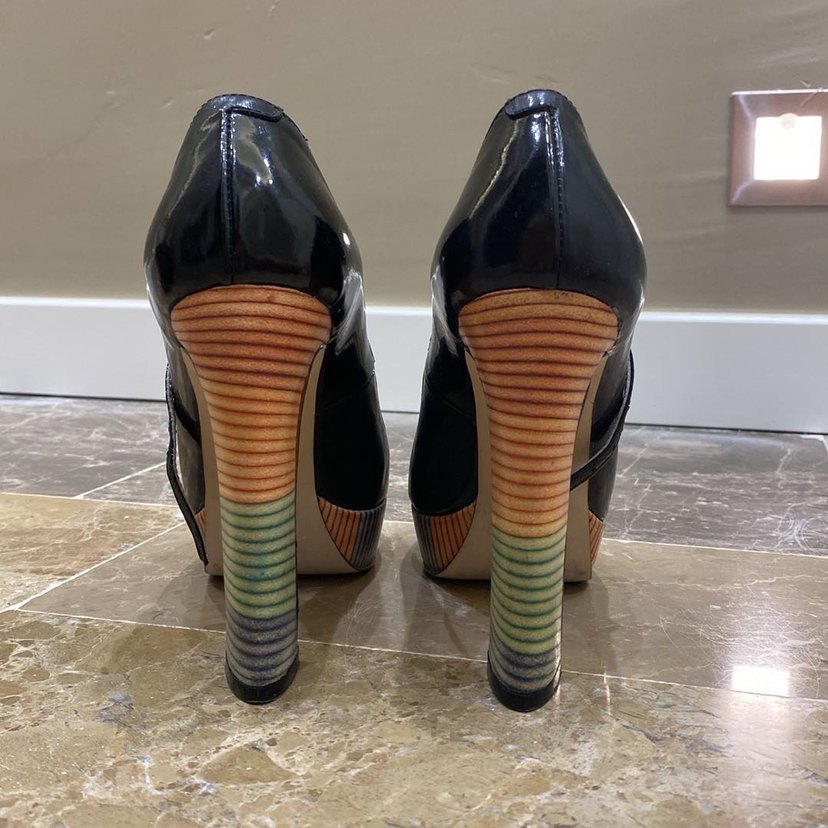 Tergan Siyah renkli Desenli Platform Topuklu Ayakkabı - Görsel 4