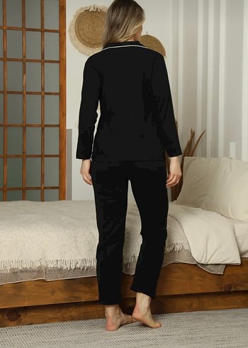 Diğer Siyah Uzun Kollu Midi Kadın Pijama Takımı