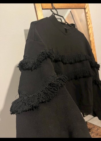 Siyah Kadın Fırfırlı Triko Sweatshirt - Görsel 2