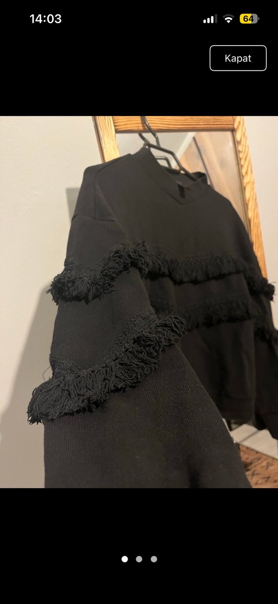 Siyah Kadın Fırfırlı Triko Sweatshirt - Görsel 2