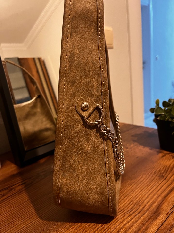 Zincir Detaylı Kahverengi Deri Kadın Çanta - Görsel 2