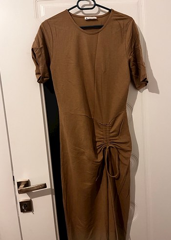 Kahverengi Drapeli Uzun Kadın Elbise - Görsel 2