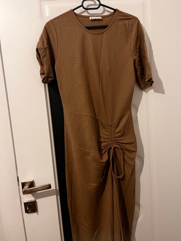 Kahverengi Drapeli Uzun Kadın Elbise - Görsel 2