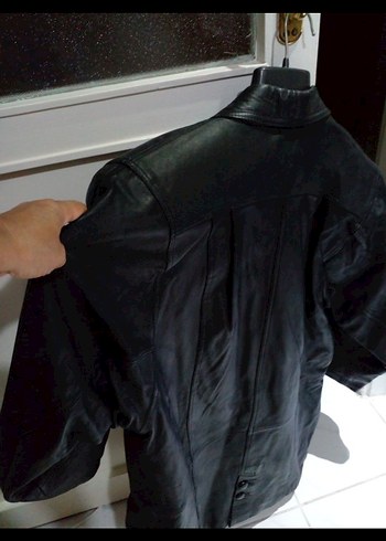 Düğmeli Siyah Uzun Deri Kadın Ceket - Görsel 6