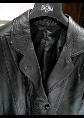 Düğmeli Siyah Uzun Deri Kadın Ceket - Görsel 8