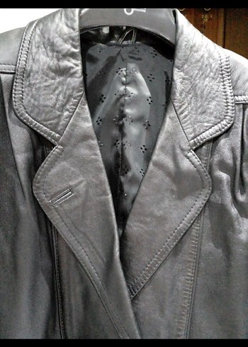 Düğmeli Siyah Uzun Deri Kadın Ceket - Görsel 2