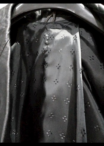 Düğmeli Siyah Uzun Deri Kadın Ceket - Görsel 5