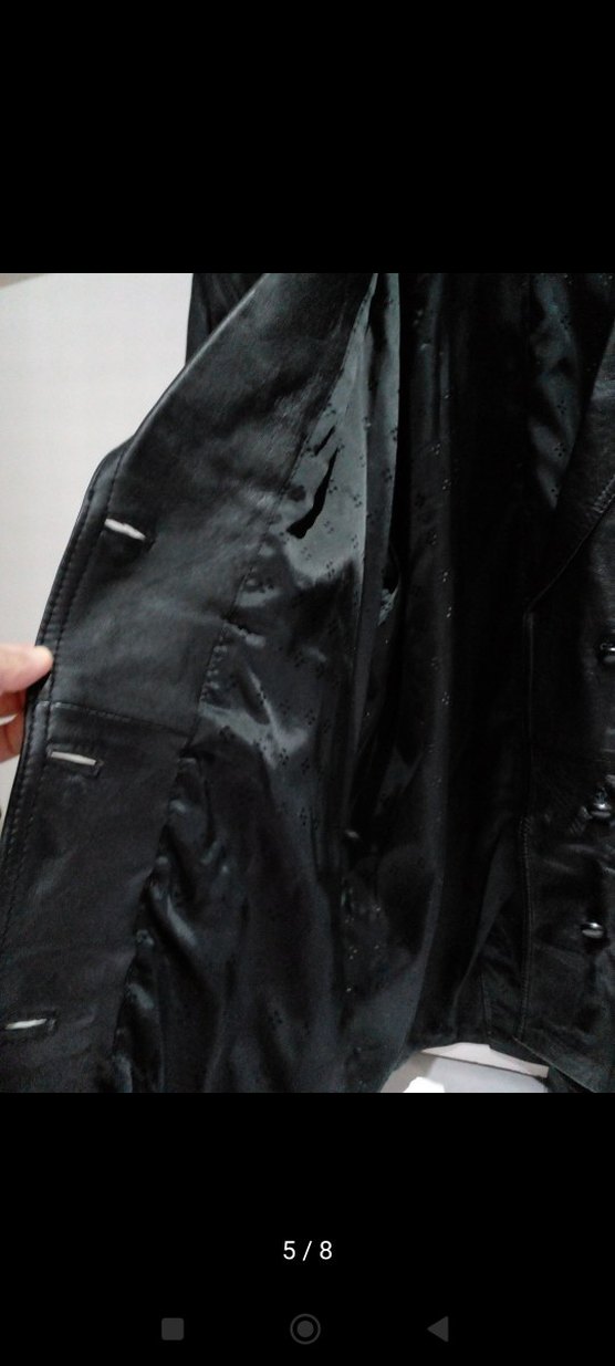 Düğmeli Siyah Uzun Deri Kadın Ceket - Görsel 4