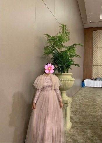 Pembe Uzun Kollu Drapeli Nişan Elbisesi