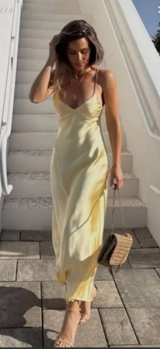 Zara sarı Uzun Askılı Bohem Elbise - Görsel 3