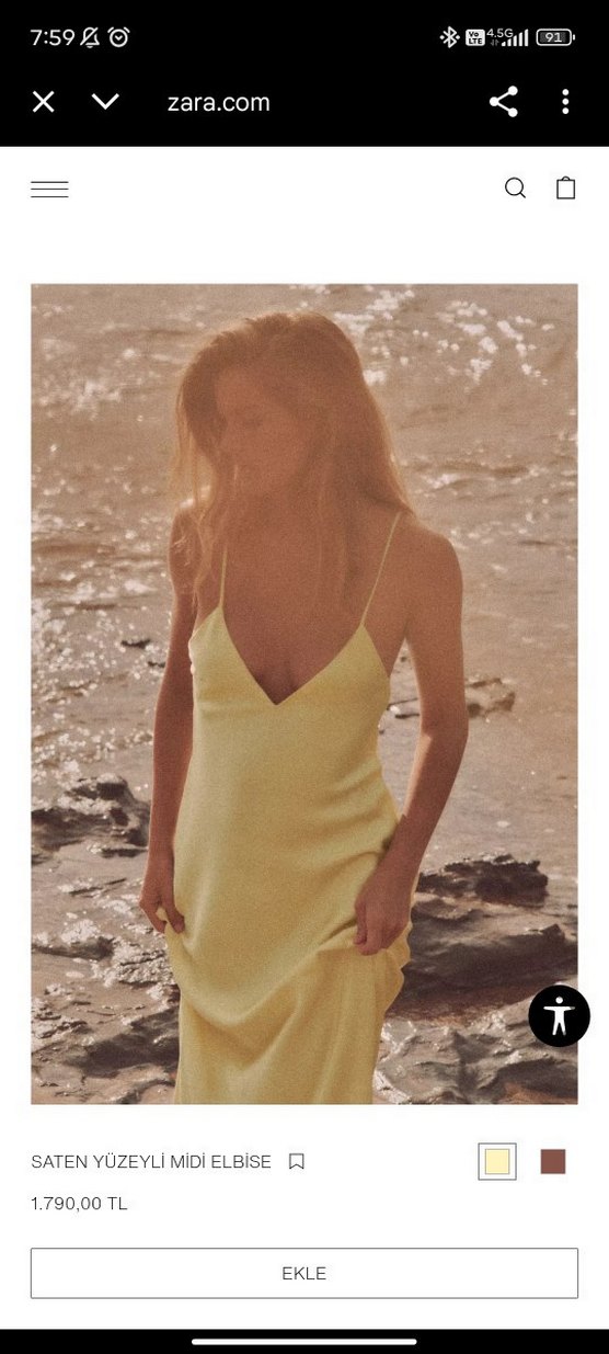 Zara sarı Uzun Askılı Bohem Elbise - Görsel 2