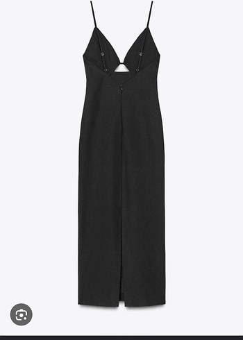 Zara siyah V Yaka Uzun İnce Askılı Elbise - Görsel 2