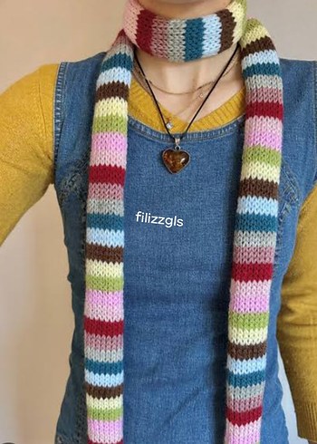 Renkli Örgü Kadın Şal skinny atkı - Görsel 2