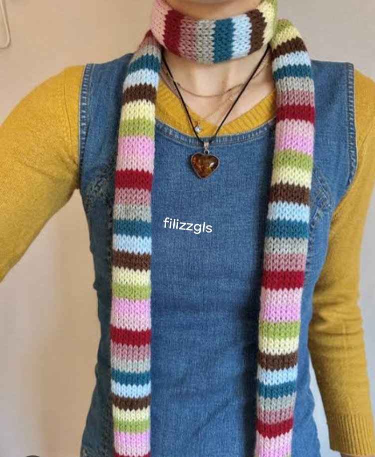 Renkli Örgü Kadın Şal skinny atkı - Görsel 2