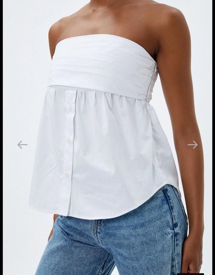 Koton beyaz Straplez Mini Pamuk Bluz - Görsel 3