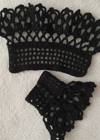 Dantel Detaylı Mavi Örgü Kadın Eldiveni - Görsel 3