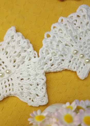 Dantel Detaylı Mavi Örgü Kadın Eldiveni - Görsel 2