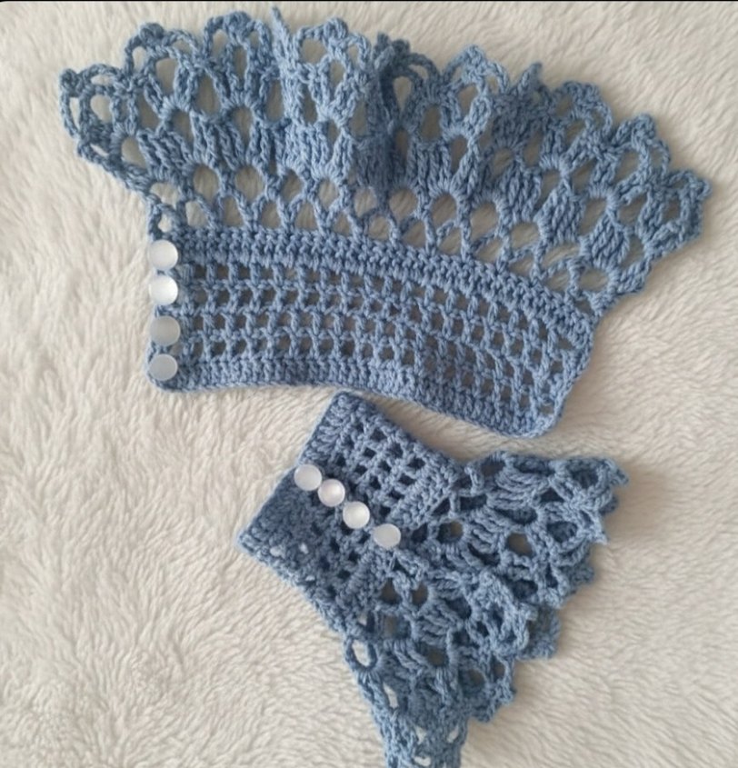 Dantel Detaylı Mavi Örgü Kadın Eldiveni - Görsel 4