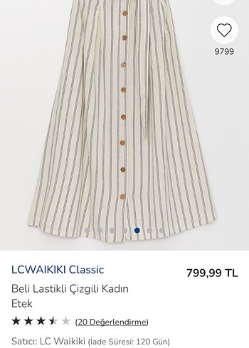 LC Waikiki Bej Çizgili Düğmeli Uzun Etek
