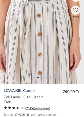 40 Beden beyaz Renk LC Waikiki Bej Çizgili Düğmeli Uzun Etek