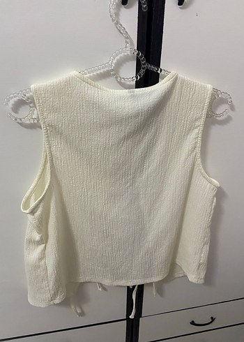 Defacto Beyaz Kolsuz Keten V Yakalı Kadın Yelek - Görsel 3